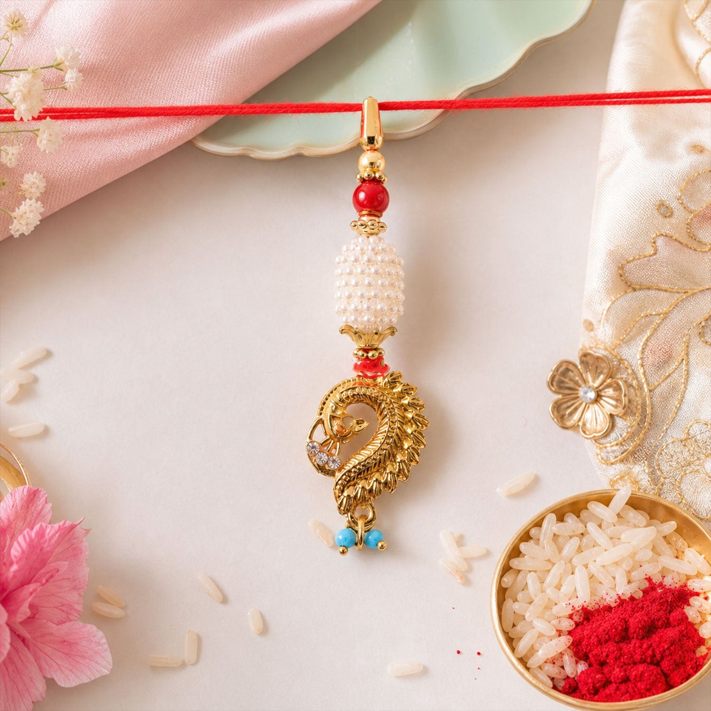 Peacock Lumba Hanging Beaded Premium Designer Rakhi for Raksha Bandhan