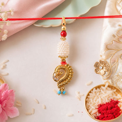 Peacock Lumba Hanging Beaded Premium Designer Rakhi for Raksha Bandhan
