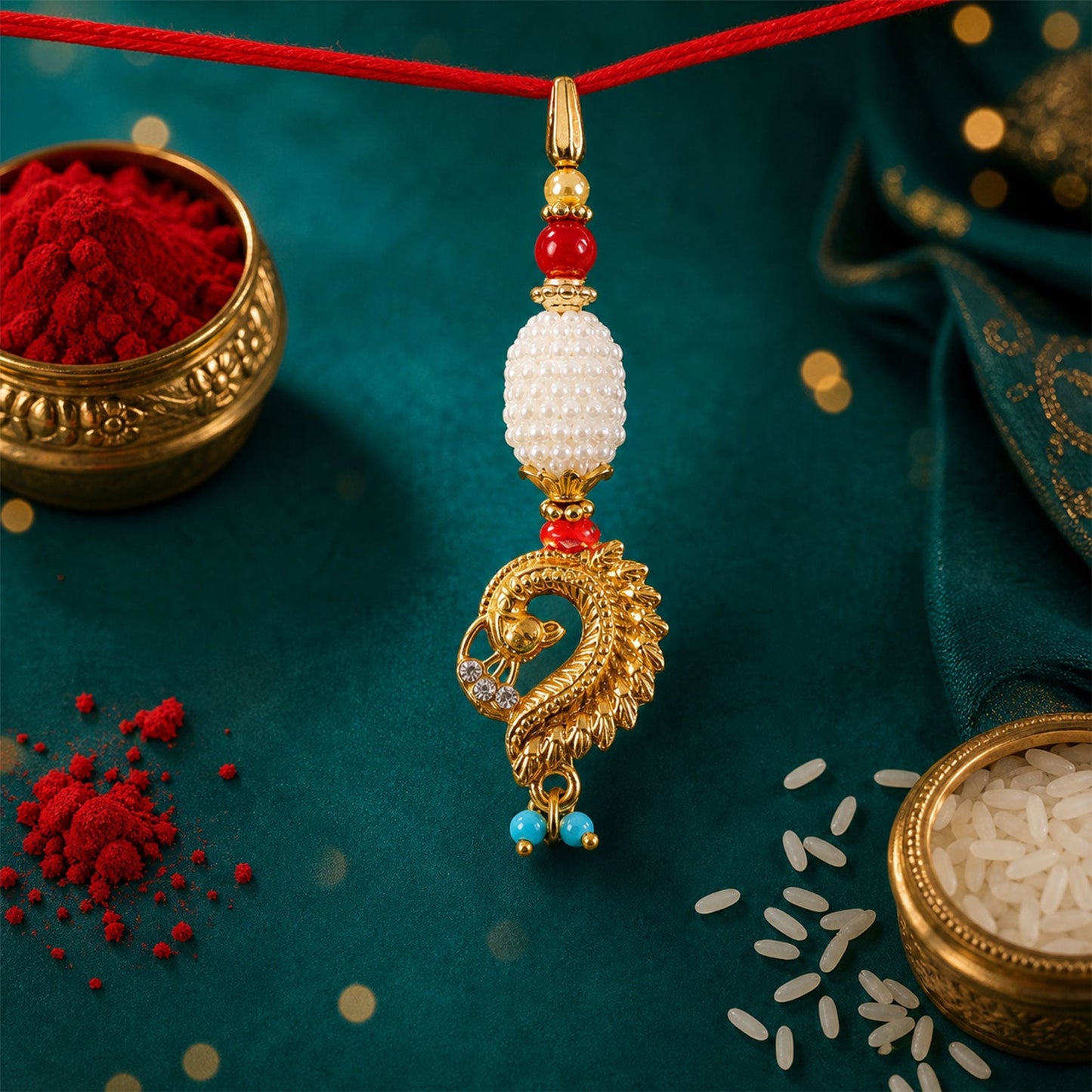 Peacock Lumba Hanging Beaded Premium Designer Rakhi for Raksha Bandhan