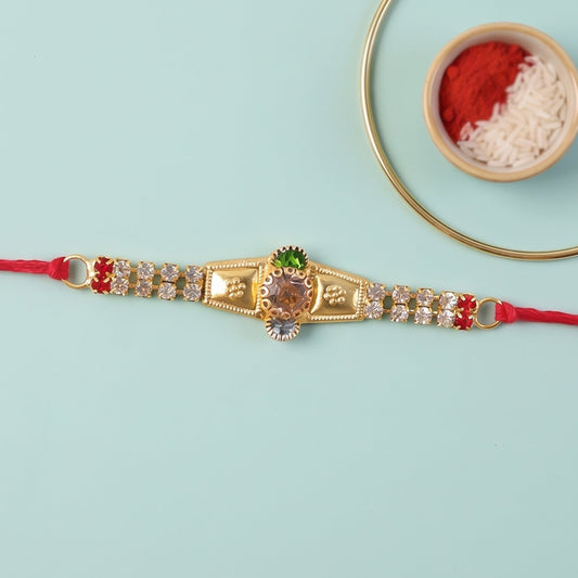 Golden Kundan Bracelet Rakhi for Brother Bhai Raksha Bandhan Festival Special Gift
