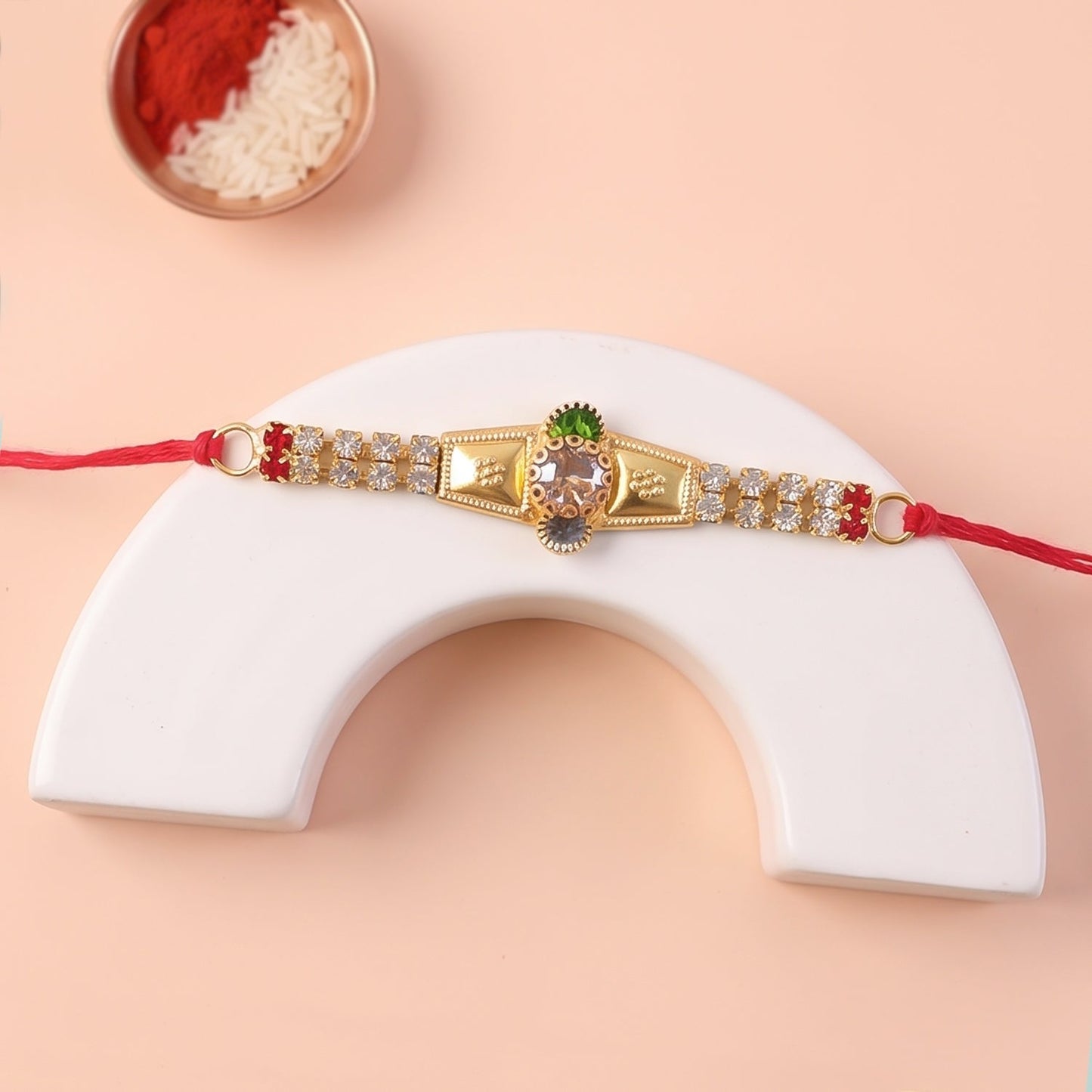 Golden Kundan Bracelet Rakhi for Brother Bhai Raksha Bandhan Festival Special Gift