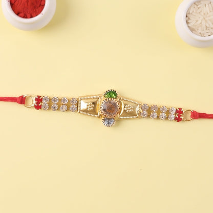 Golden Kundan Bracelet Rakhi for Brother Bhai Raksha Bandhan Festival Special Gift