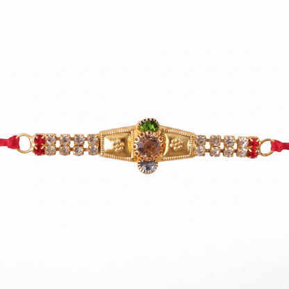 Golden Kundan Bracelet Rakhi for Brother Bhai Raksha Bandhan Festival Special Gift
