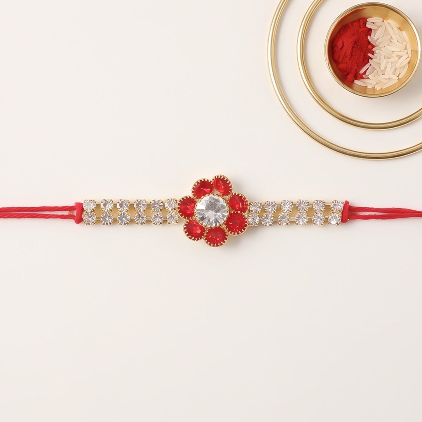 Red Flower Pearl Bracelet Rakhi for Brother Bhai Raksha Bandhan Festival Special Gift