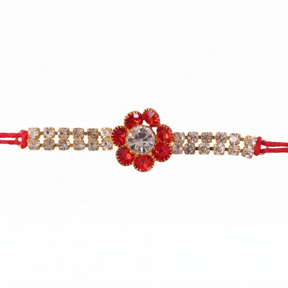 Red Flower Pearl Bracelet Rakhi for Brother Bhai Raksha Bandhan Festival Special Gift