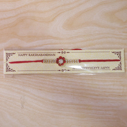 Red Flower Pearl Bracelet Rakhi for Brother Bhai Raksha Bandhan Festival Special Gift