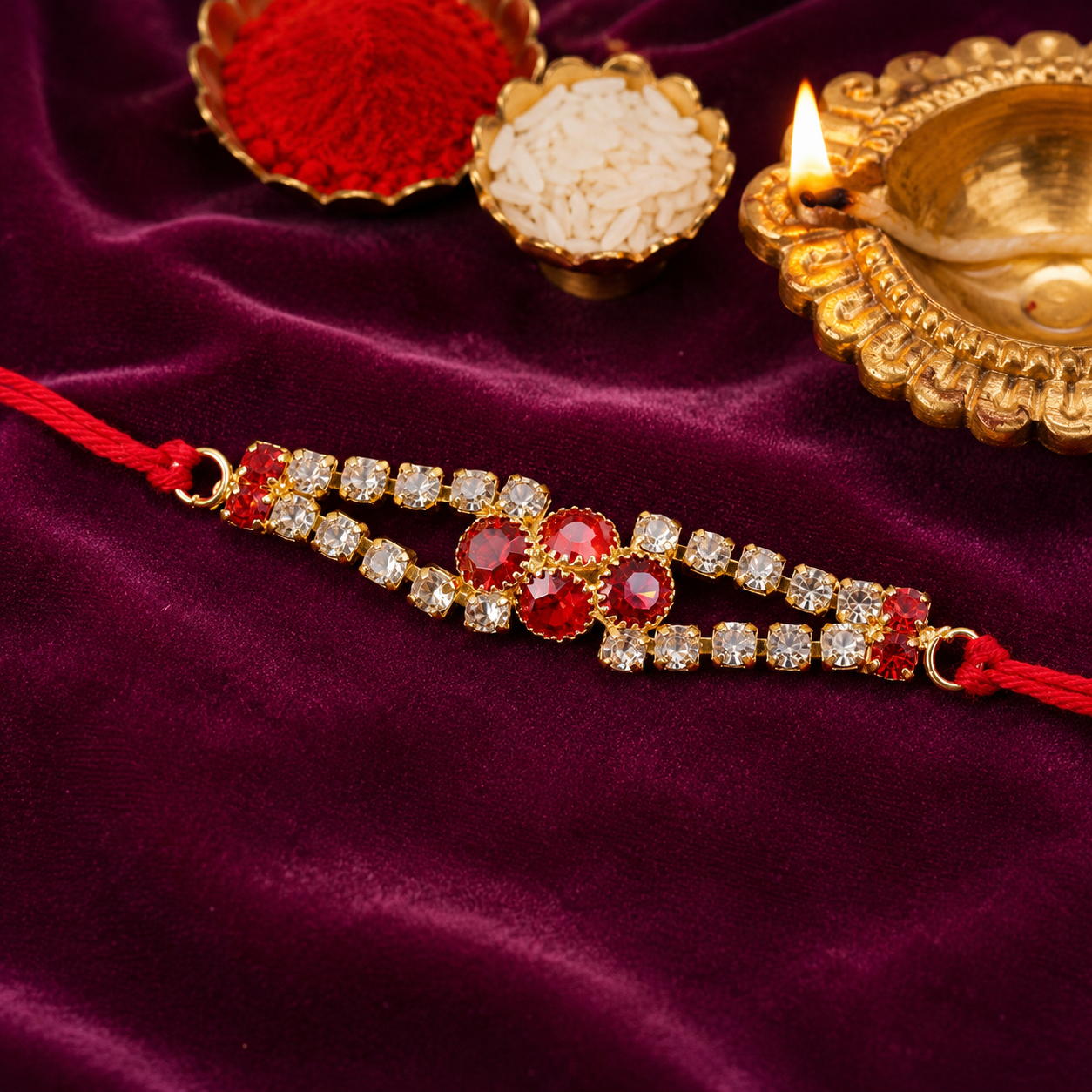 Floral Stone Studded Bar Premium Designer Traditional Rakhi for Brother