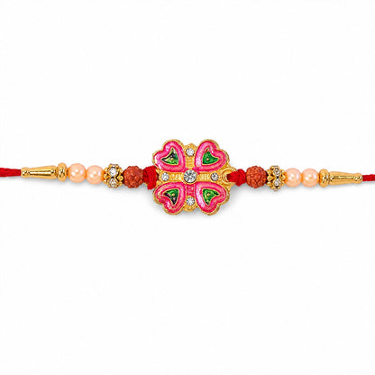 Floral Clover Stone Designer Premium Traditional Rakhi for Brother