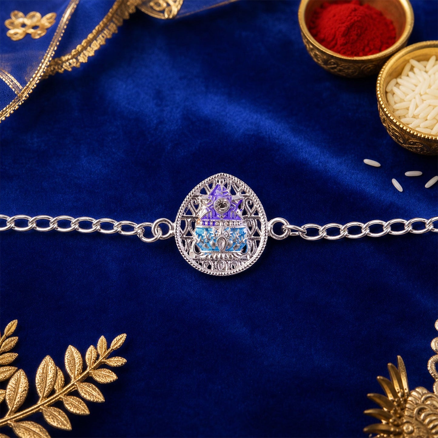Stylish Stone Studded Designer Premium Traditional Chain Rakhi for Brother