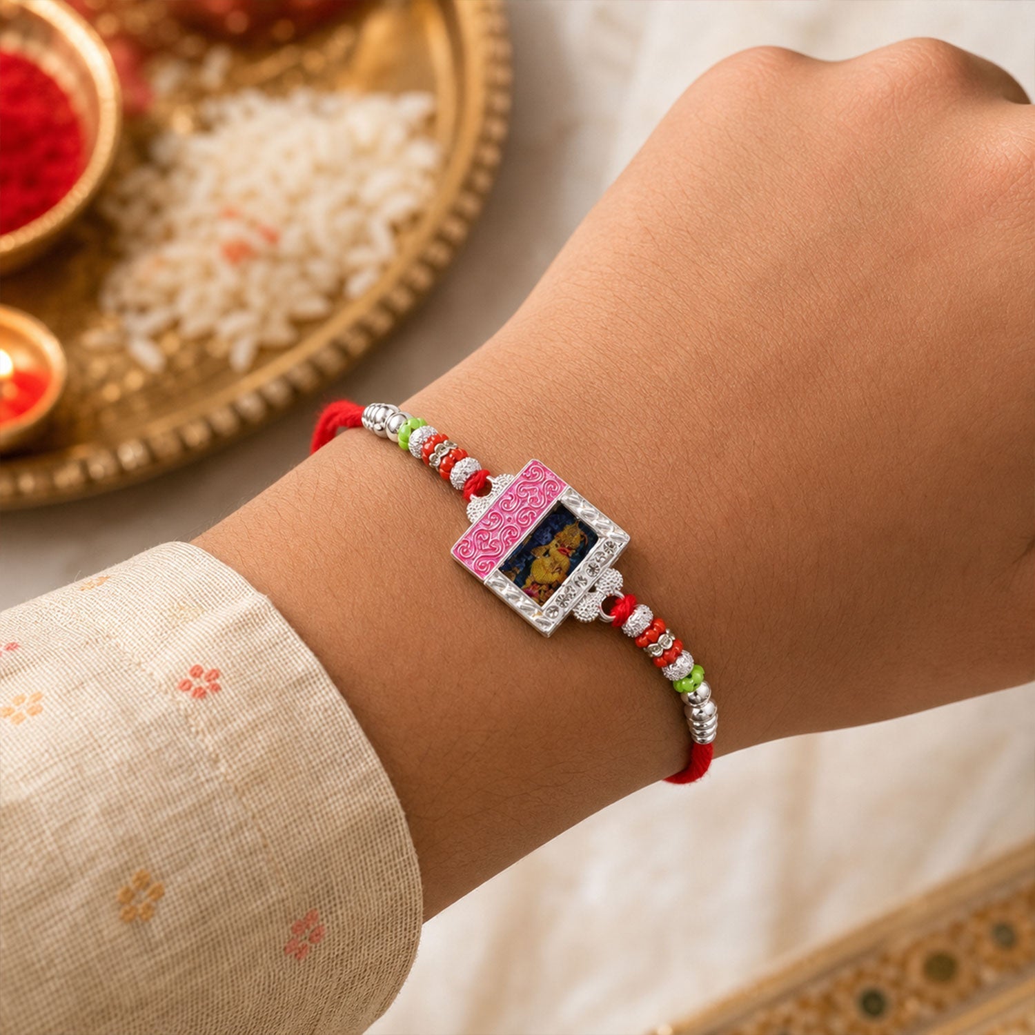 Hanuman Charm Beaded Designer Premium Traditional Rakhi for Brother