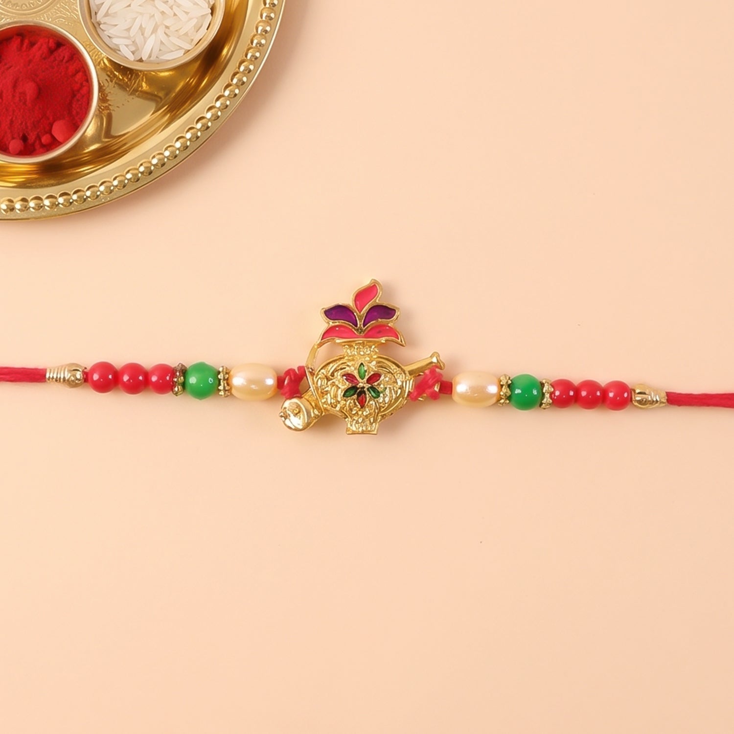 Ganesha Red Green Beads Rakhi for Brother Bhai Raksha Bandhan Festival Special Gift
