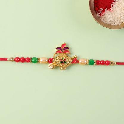 Ganesha Red Green Beads Rakhi for Brother Bhai Raksha Bandhan Festival Special Gift