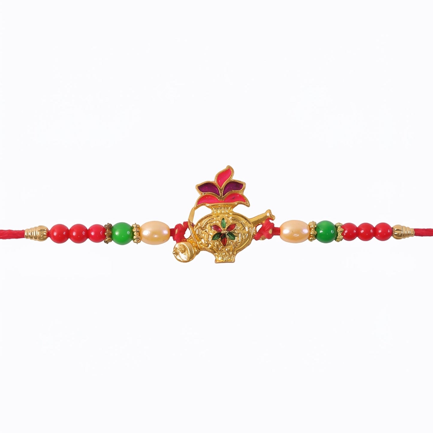 Ganesha Red Green Beads Rakhi for Brother Bhai Raksha Bandhan Festival Special Gift