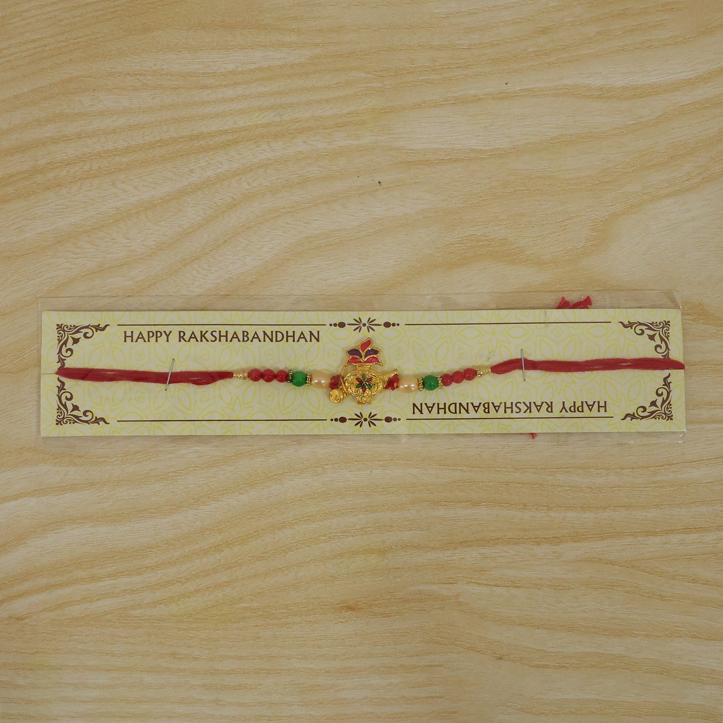Ganesha Red Green Beads Rakhi for Brother Bhai Raksha Bandhan Festival Special Gift