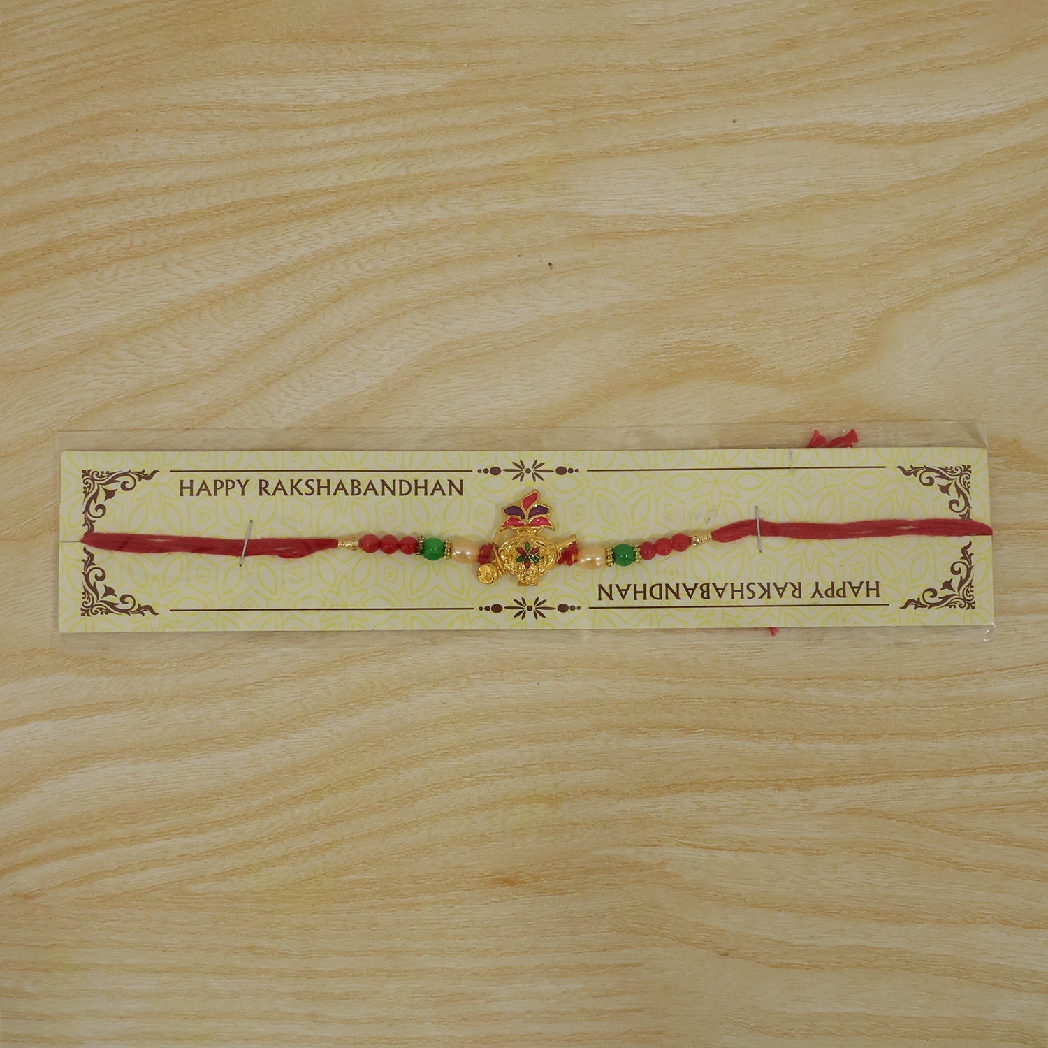 Ganesha Red Green Beads Rakhi for Brother Bhai Raksha Bandhan Festival Special Gift