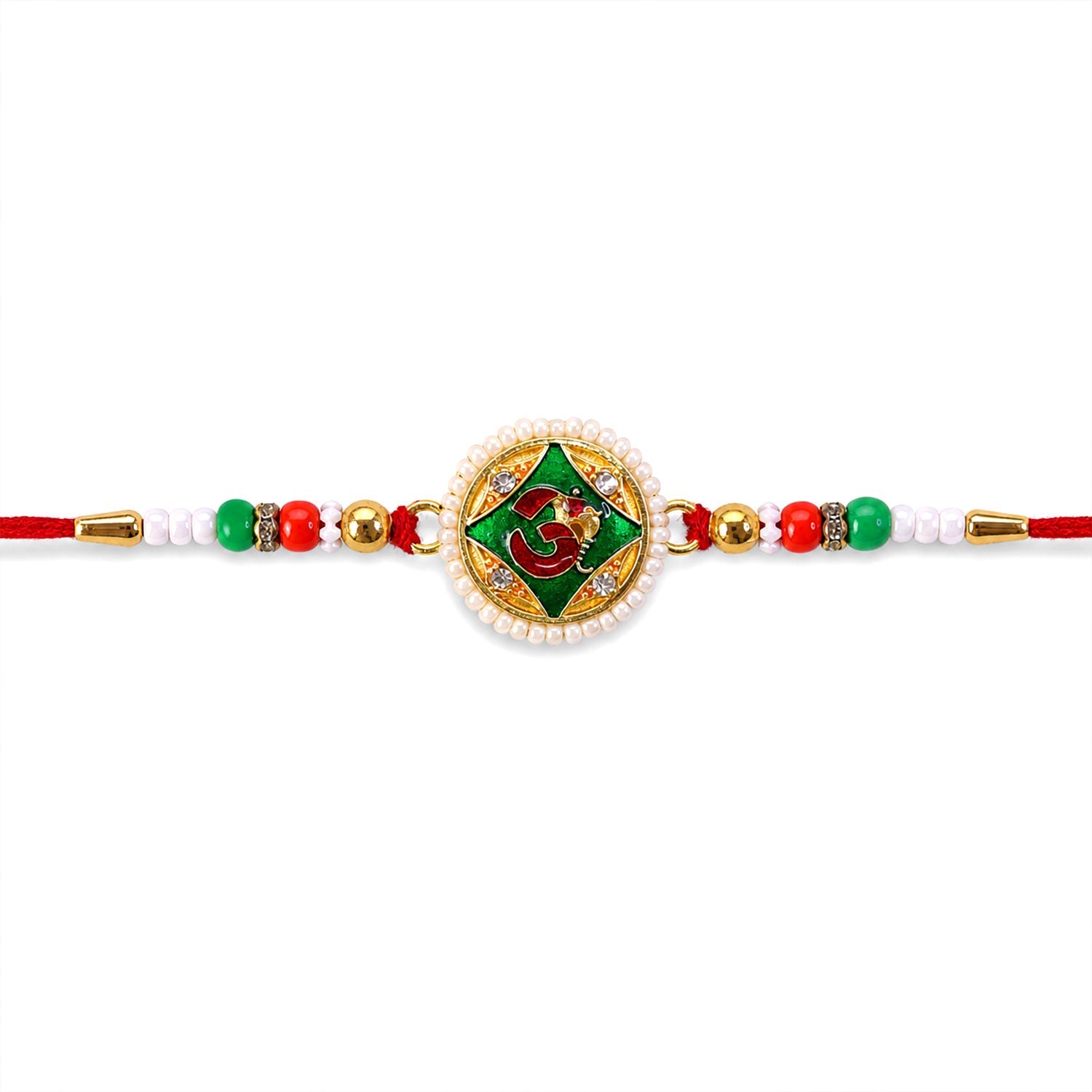 Religious Om Round Rakhi with Meenakari & Pearls – Rakhi for Brother