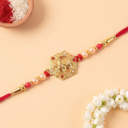 Gold Floral Kundan Charm Rakhi for Brother Bhai Raksha Bandhan Festival Special Gift