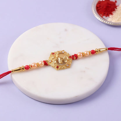 Gold Floral Kundan Charm Rakhi for Brother Bhai Raksha Bandhan Festival Special Gift