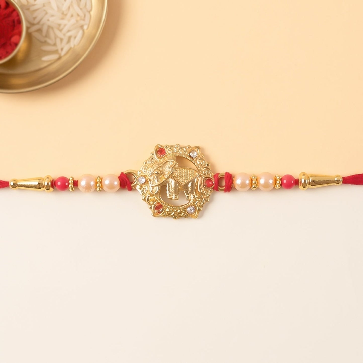 Gold Floral Kundan Charm Rakhi for Brother Bhai Raksha Bandhan Festival Special Gift