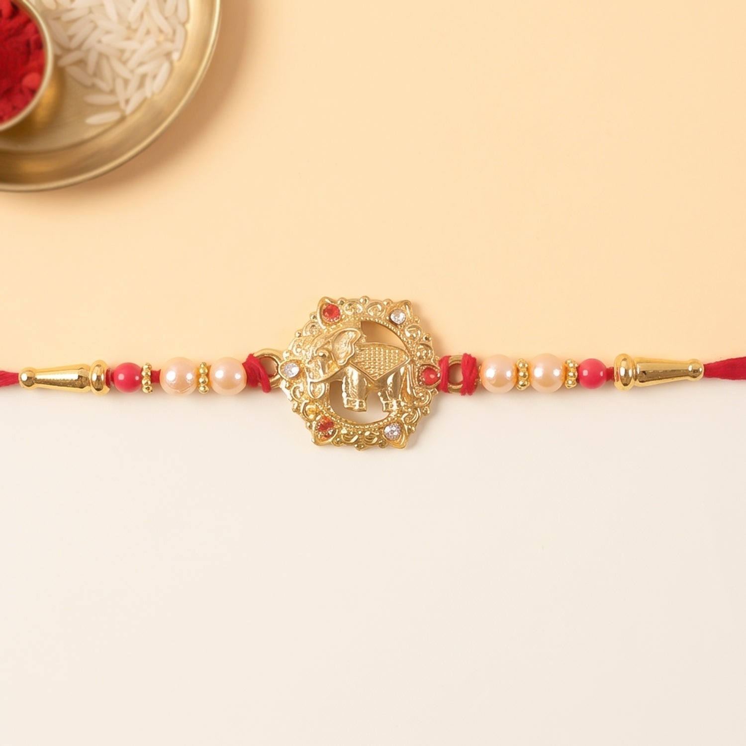 Gold Floral Kundan Charm Rakhi for Brother Bhai Raksha Bandhan Festival Special Gift