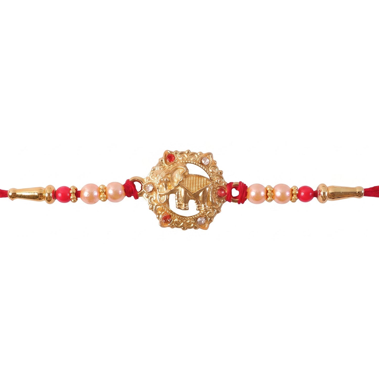 Gold Floral Kundan Charm Rakhi for Brother Bhai Raksha Bandhan Festival Special Gift