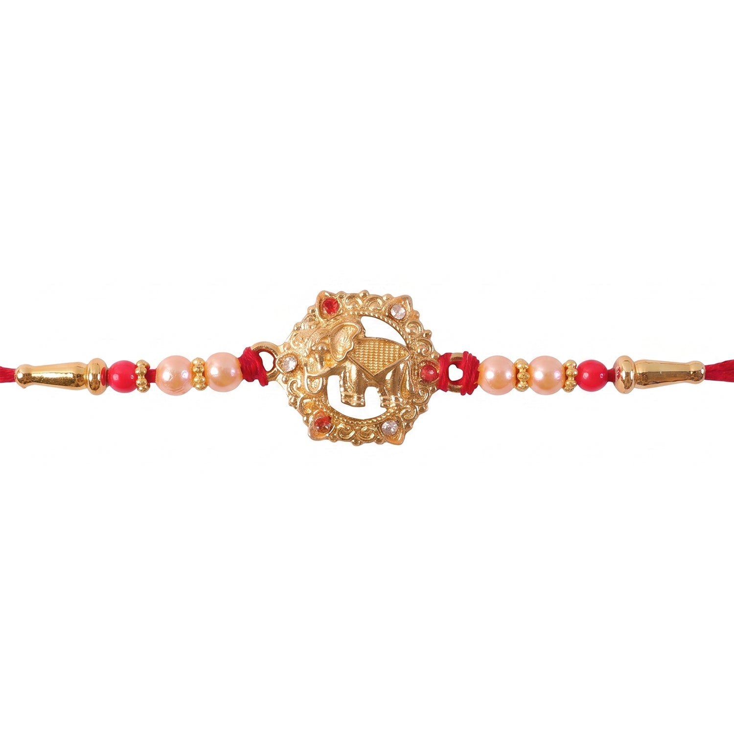 Gold Floral Kundan Charm Rakhi for Brother Bhai Raksha Bandhan Festival Special Gift