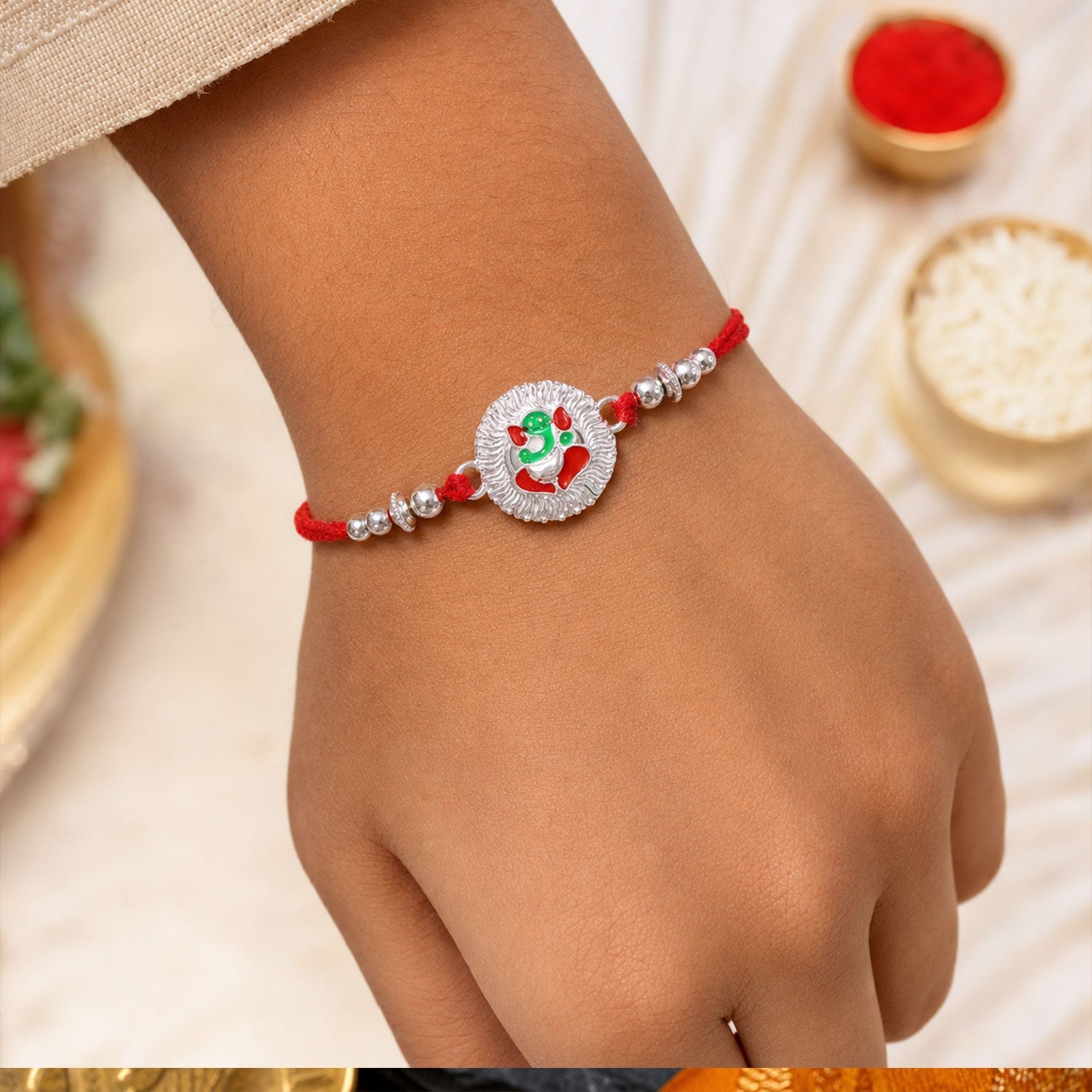 Lord Ganesha Stone Studded Premium Designer Rakhi for Brother