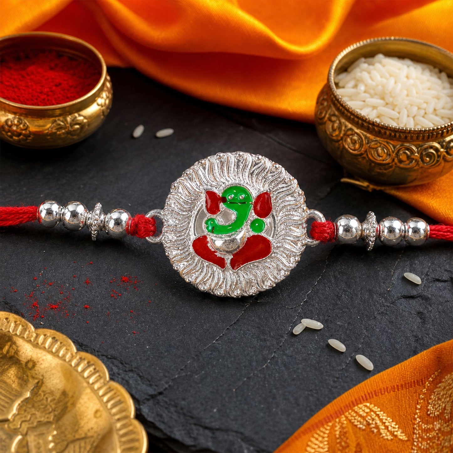 Lord Ganesha Stone Studded Premium Designer Rakhi for Brother