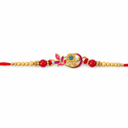 Ethnic Golden Flower Rakhi with Stone & Pearls – Rakhi for Brother