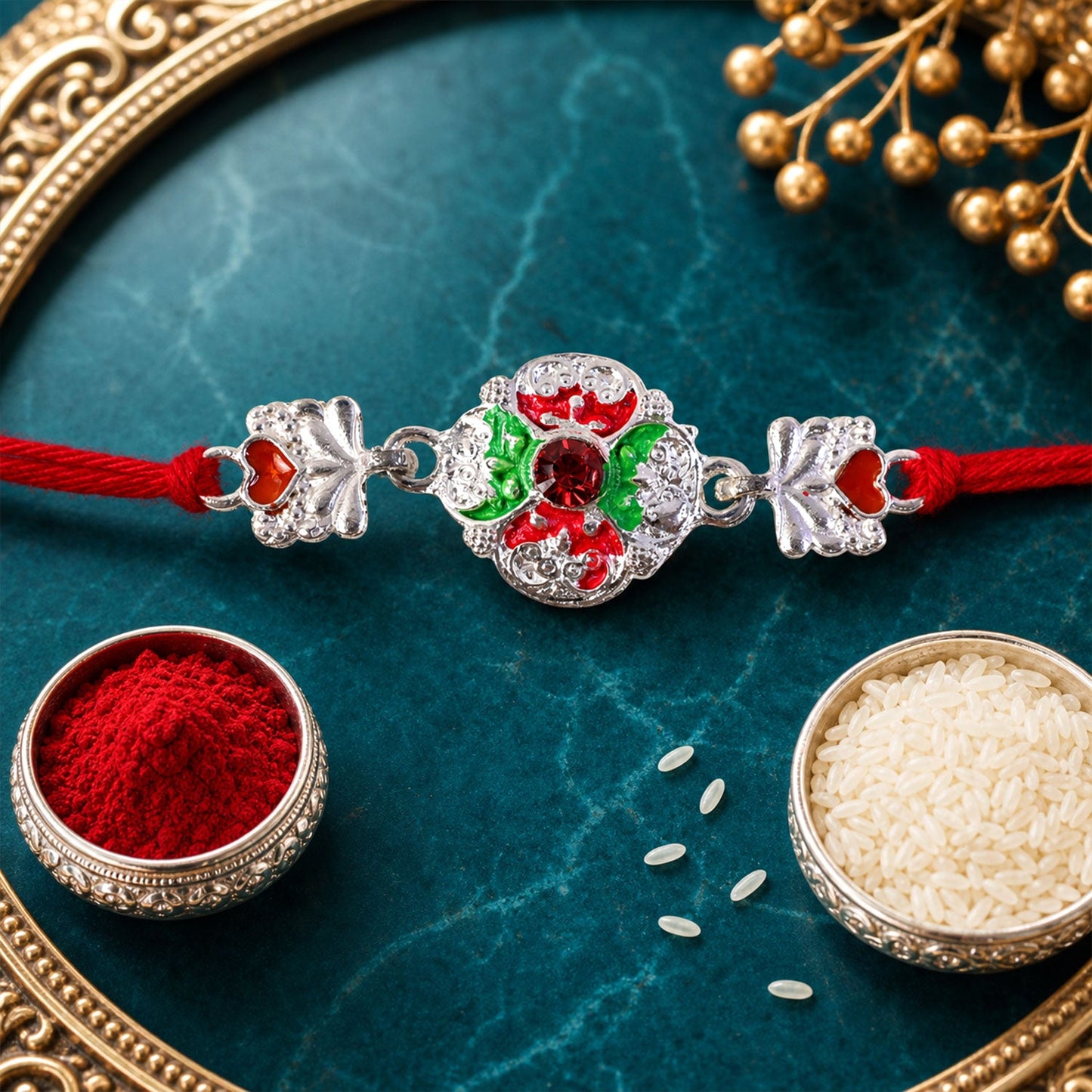 Ethnic Enamel Flower Rakhi with Stone – Rakhi for Brother