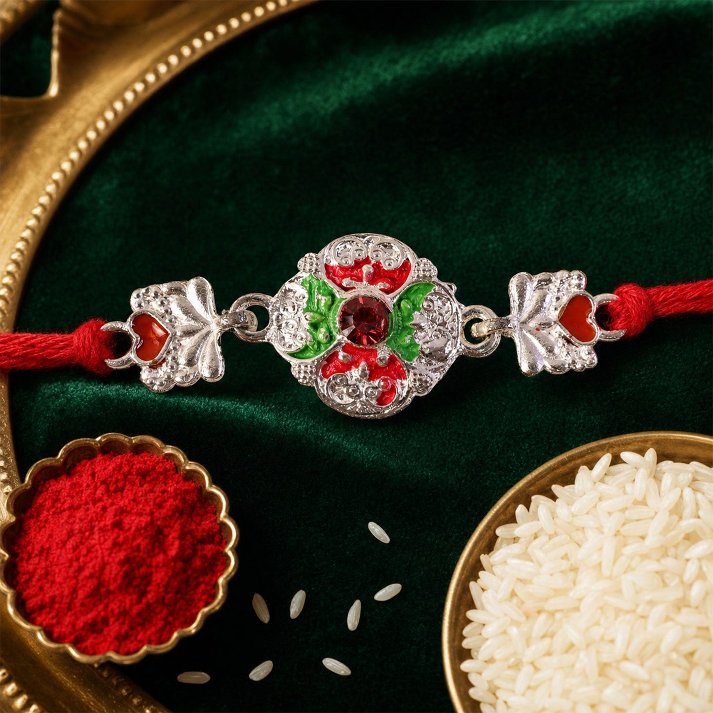 Ethnic Enamel Flower Rakhi with Stone – Rakhi for Brother