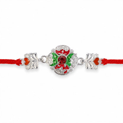 Ethnic Enamel Flower Rakhi with Stone – Rakhi for Brother