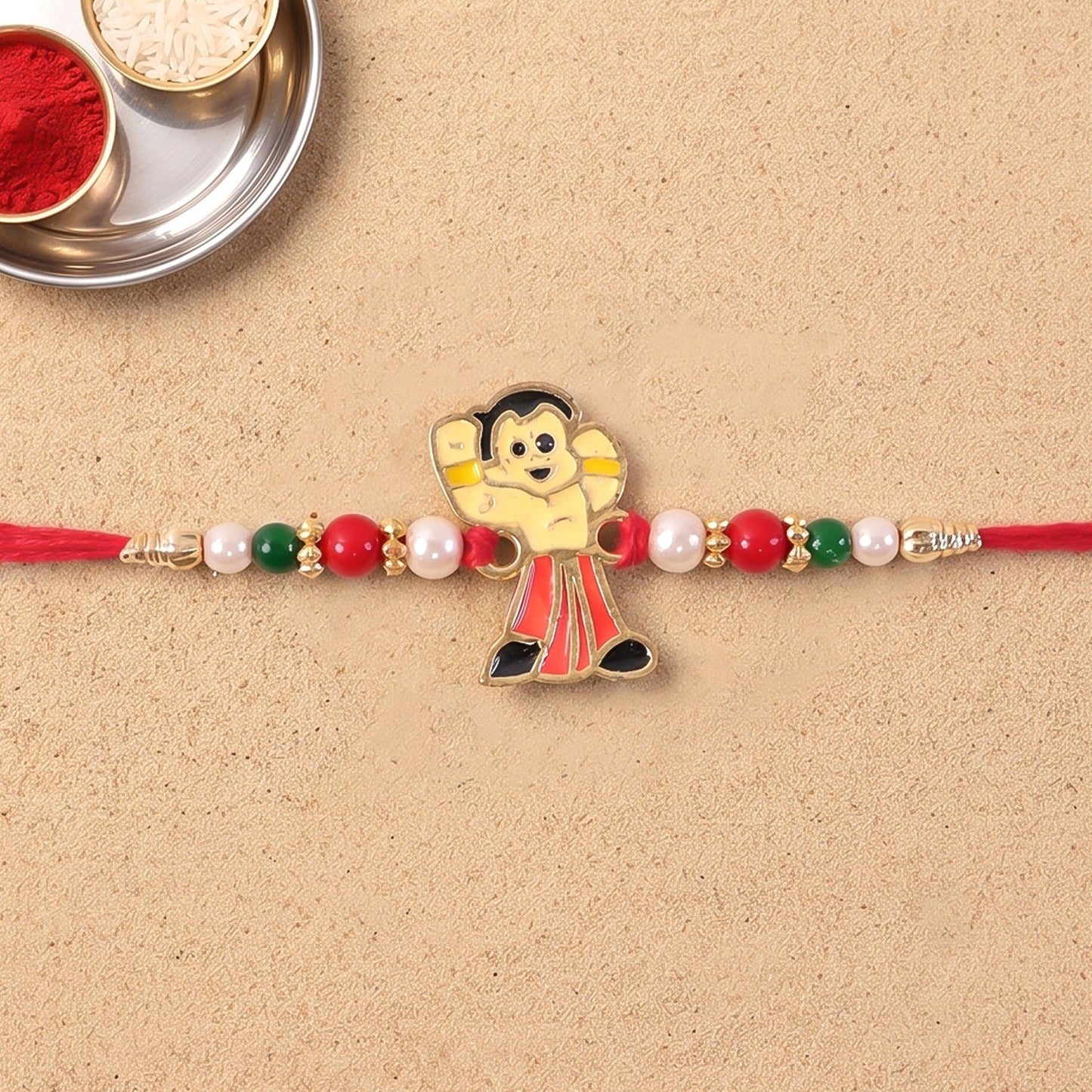 Cute Cartoon Boy Beads Rakhi for Brother Bhai Raksha Bandhan Festival Special Gift