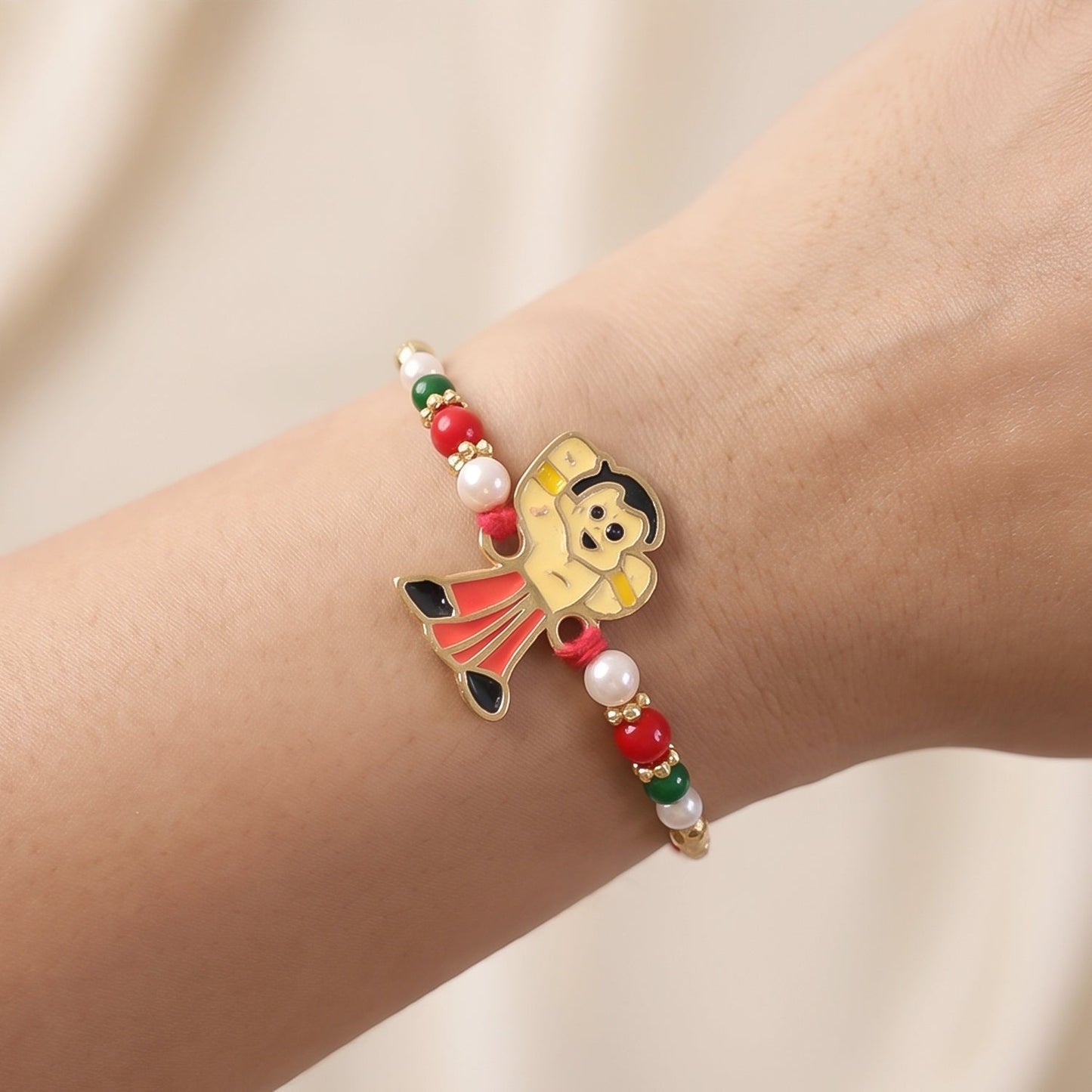 Cute Cartoon Boy Beads Rakhi for Brother Bhai Raksha Bandhan Festival Special Gift