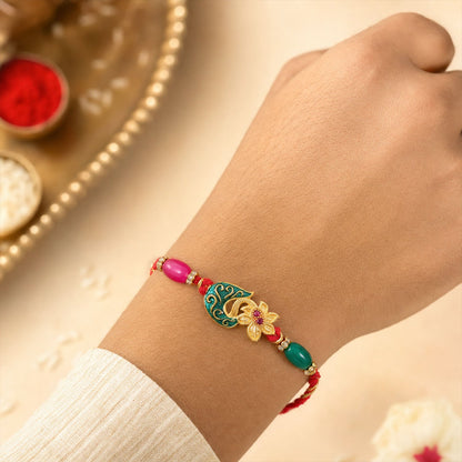 Golden Paisley Meenakari Rakhi with Stones & Beads – Rakhi for Brother