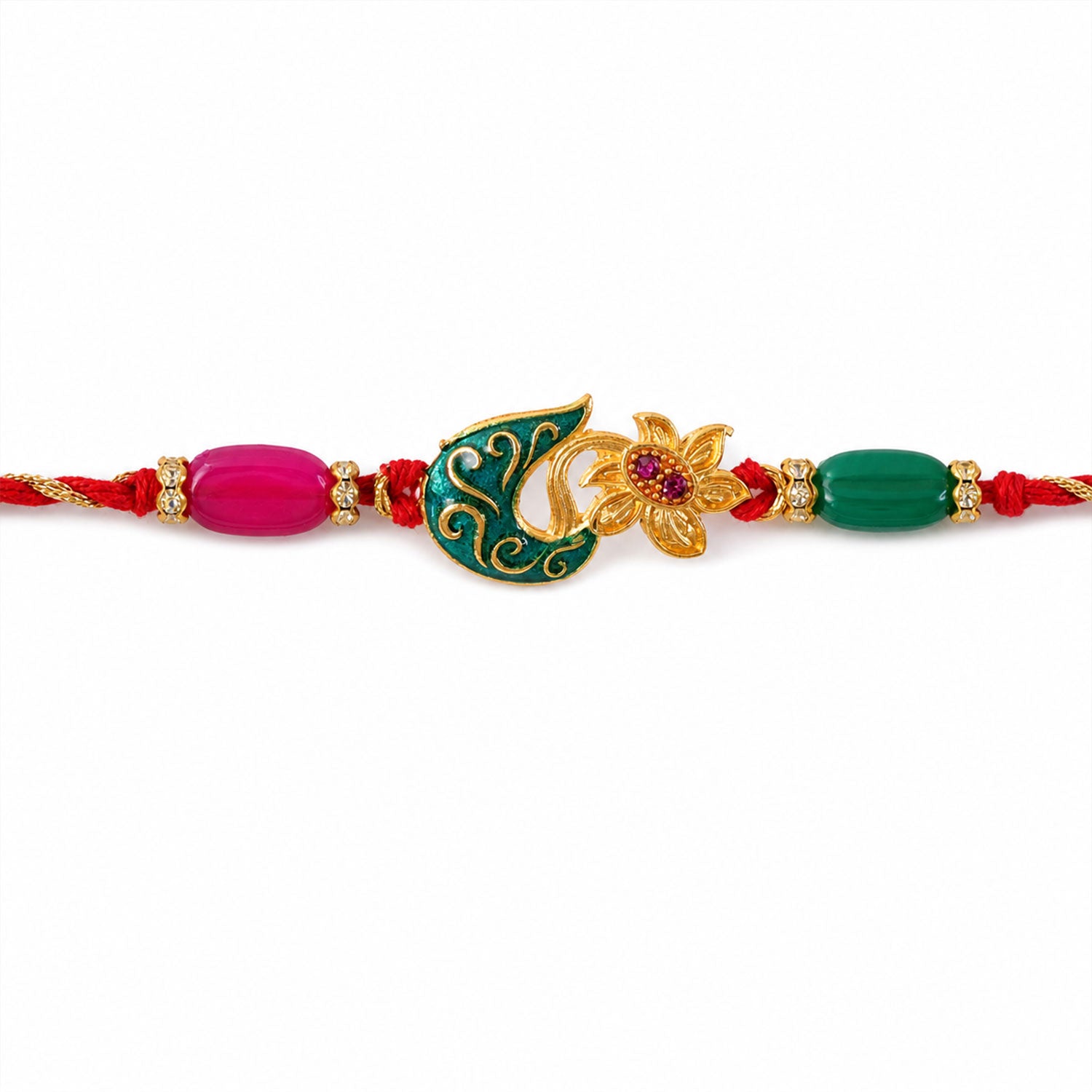 Golden Paisley Meenakari Rakhi with Stones & Beads – Rakhi for Brother
