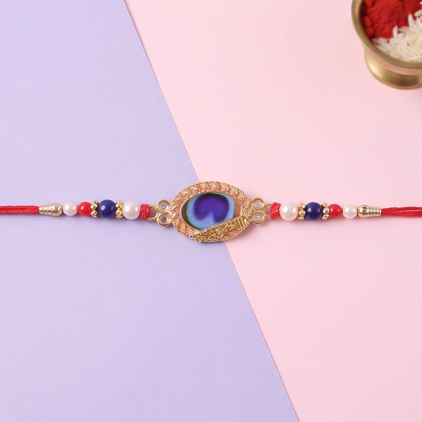Blue Oval Stone Beads Rakhi for Brother Bhai Raksha Bandhan Festival Special Gift