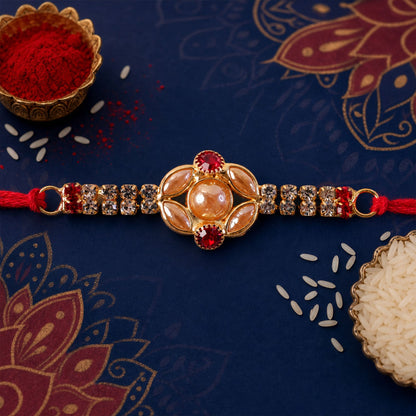 Floral Bar Stone Studded Premium Designer Traditional Rakhi for Brother