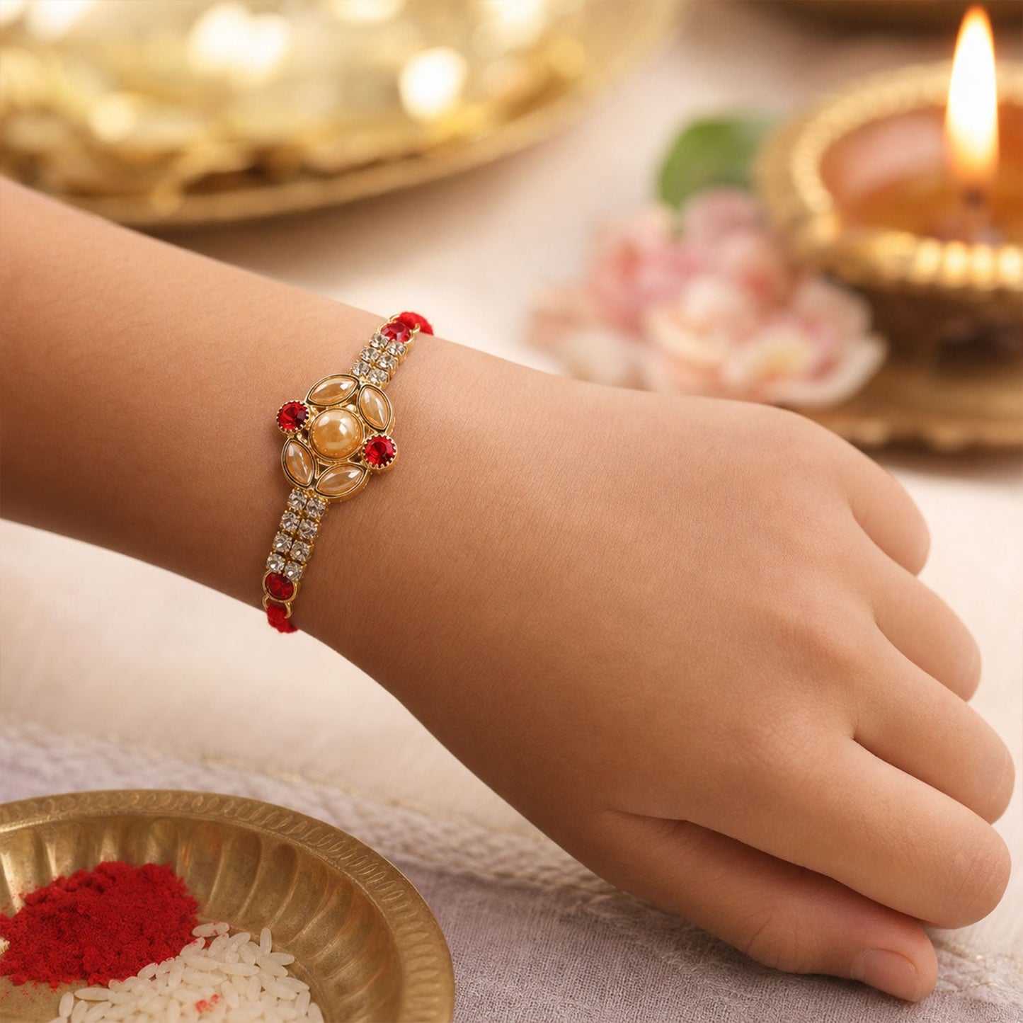 Floral Bar Stone Studded Premium Designer Traditional Rakhi for Brother