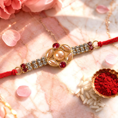 Floral Bar Stone Studded Premium Designer Traditional Rakhi for Brother