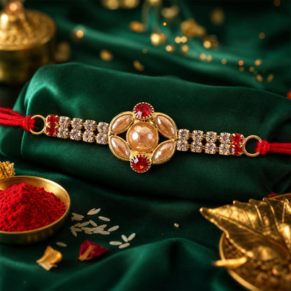 Floral Bar Stone Studded Premium Designer Traditional Rakhi for Brother