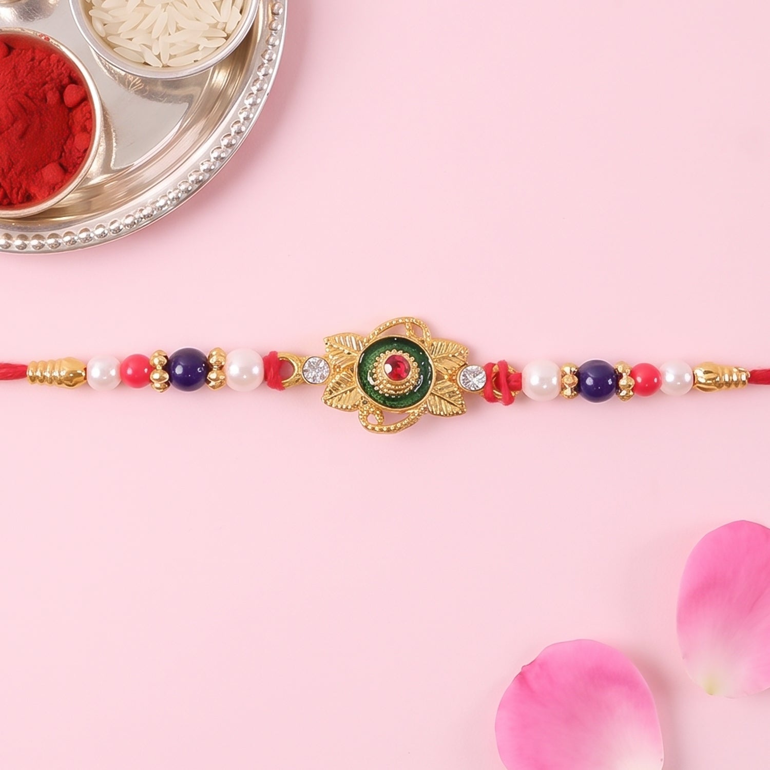 Green Kundan Beads Charm Rakhi for Brother Bhai Raksha Bandhan Festival Special Gift
