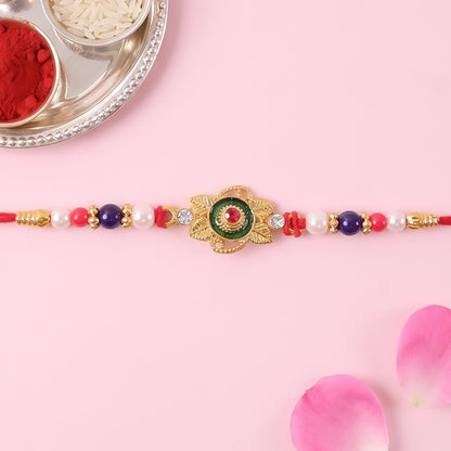 Green Kundan Beads Charm Rakhi for Brother Bhai Raksha Bandhan Festival Special Gift