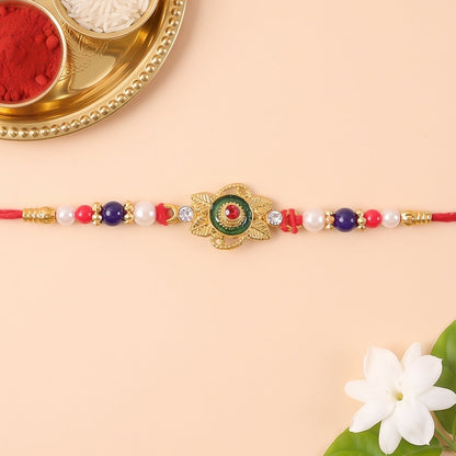 Green Kundan Beads Charm Rakhi for Brother Bhai Raksha Bandhan Festival Special Gift