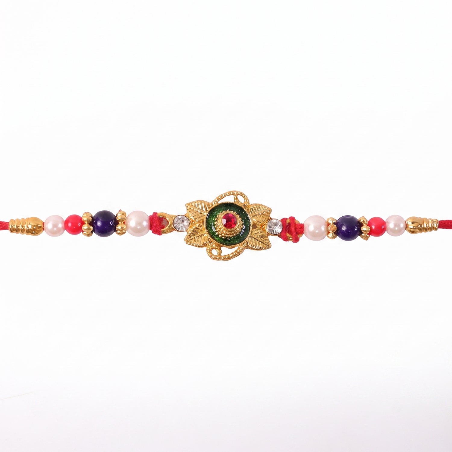 Green Kundan Beads Charm Rakhi for Brother Bhai Raksha Bandhan Festival Special Gift