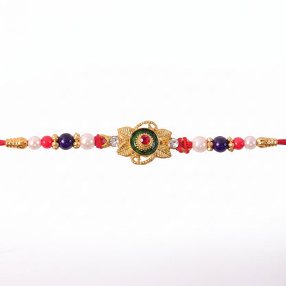 Green Kundan Beads Charm Rakhi for Brother Bhai Raksha Bandhan Festival Special Gift