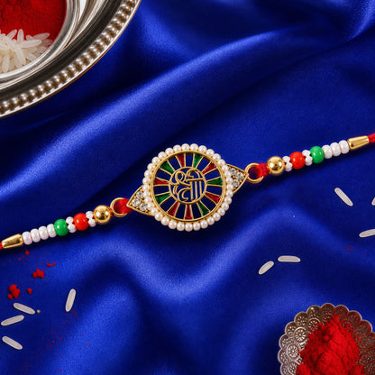 Round Design Shree Charm Stone Studded Premium Designer Traditional Rakhi for Brother