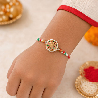 Round Design Shree Charm Stone Studded Premium Designer Traditional Rakhi for Brother