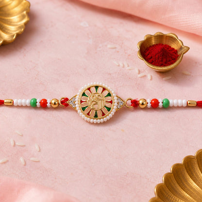 Round Design Shree Charm Stone Studded Premium Designer Traditional Rakhi for Brother