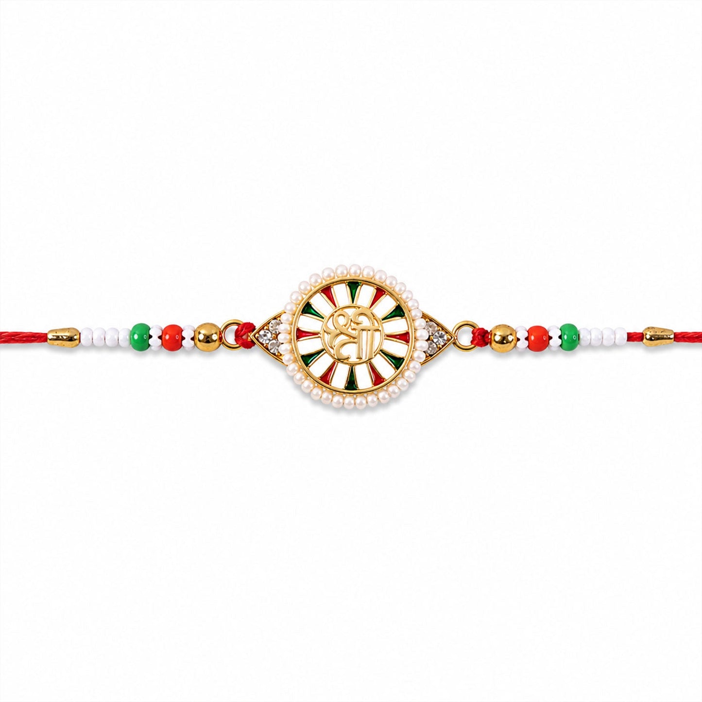 Round Design Shree Charm Stone Studded Premium Designer Traditional Rakhi for Brother
